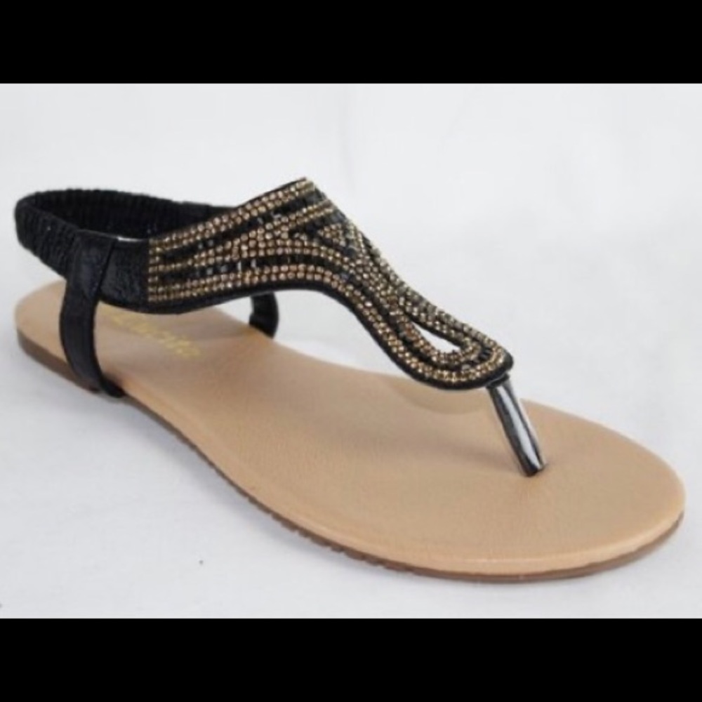 Black and gold studded sandals